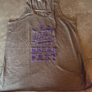 Gray Tank Top with Purple Glitter Print